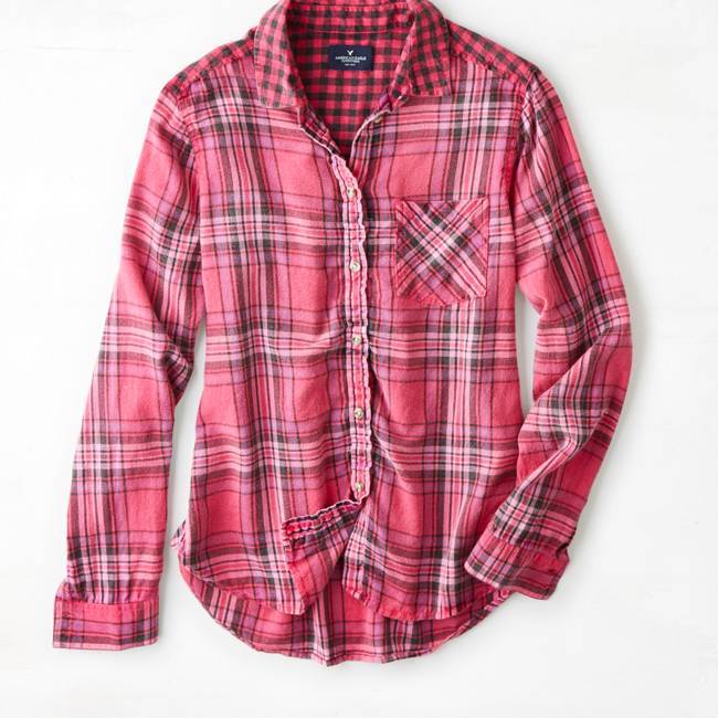... button down shirt medium hot pink plaid dress shirt by american eagle